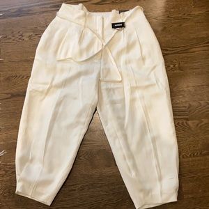 SUPER HIGH WAISTED BELTED LINEN-BLEND ANKLE PANT